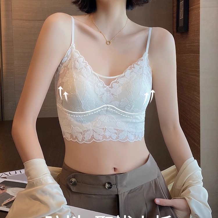 原版 细吊带背心女内搭带胸垫美背文胸一体式夏季薄款法式性感蕾