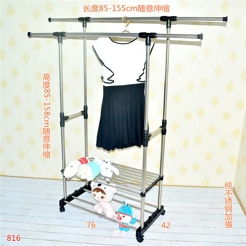 小型单杆b双杆迷你不锈钢晾衣架室内户外可移动卧室办公室挂衣架