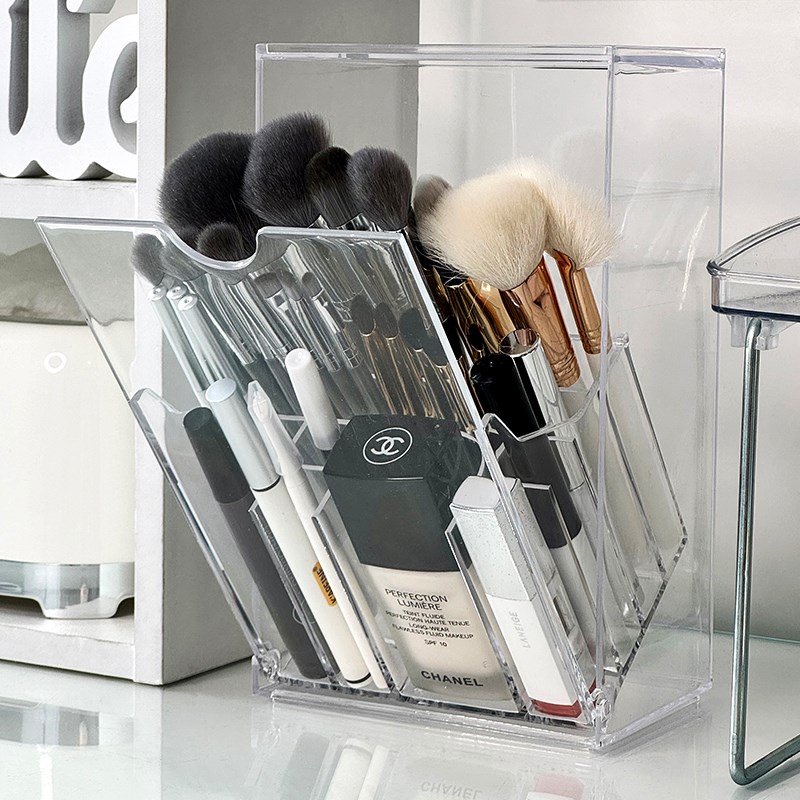 桌面化妆刷c收纳筒防尘高级感化妆品整理盒分格口红眉笔梳妆台刷