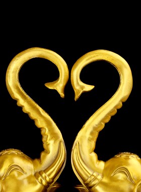 铜大象摆件一对黄铜吸水象u客厅中式酒柜电视柜办公室乔迁礼品大