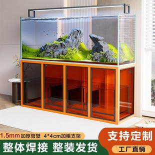 60水簇箱碳钢玻璃门底柜 定制工业风鱼缸架不锈钢鱼缸v底座长150