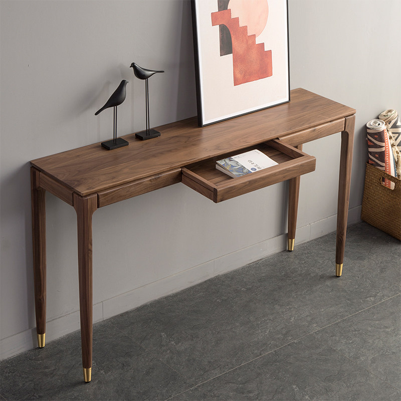 北欧实木玄关桌黑胡桃木供桌条案条几G白橡木窄桌现代简约供台条