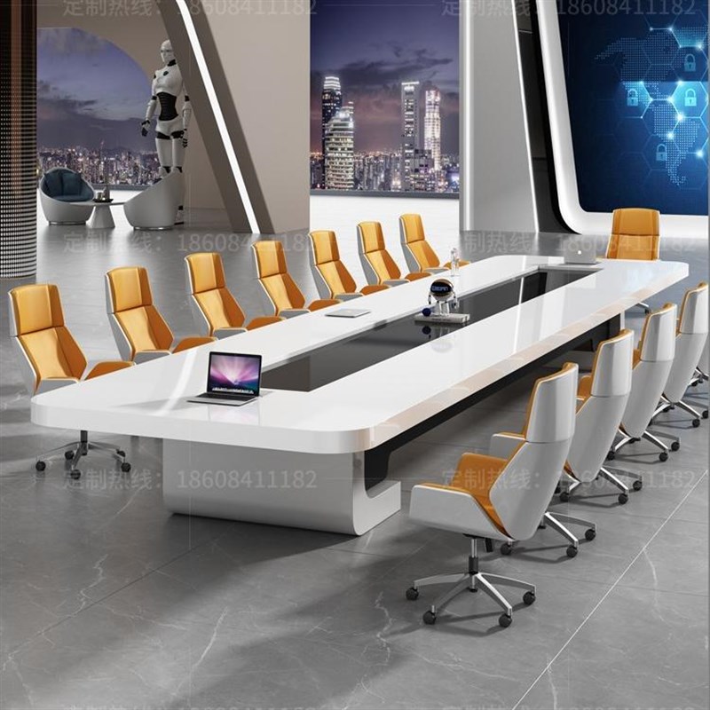 烤漆会议桌长桌简约现代大型洽谈办公桌椅K组合培训白色会议长条