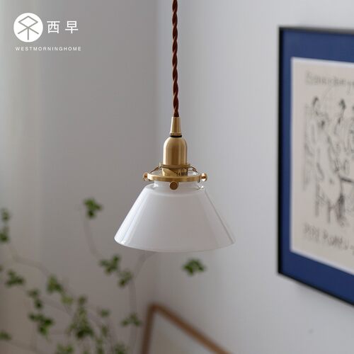 西早 日式复f古北欧简约餐厅玄关阳台飘窗过道黄铜玻璃吊灯