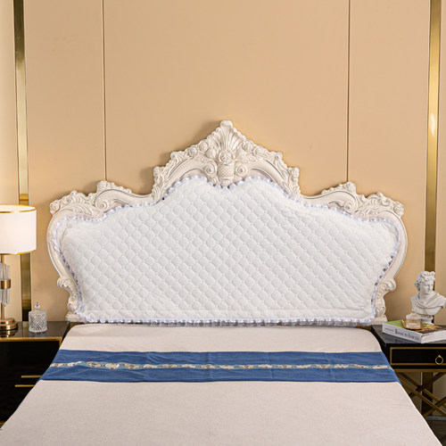 新款夹棉牢固不掉现代p简约布艺欧式软包床头套纯色半包蕾丝床头