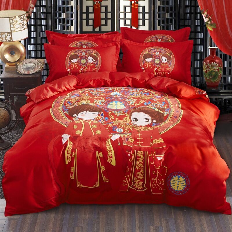 红色结婚四件套婚嫁婚o庆床上用品新婚婚床婚礼床上大红色床单被