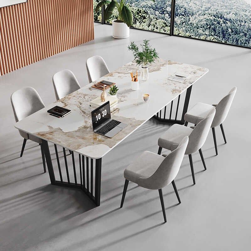 北欧大理石办公桌现n代简约创意会议桌长桌工作台轻奢岩板洽谈桌