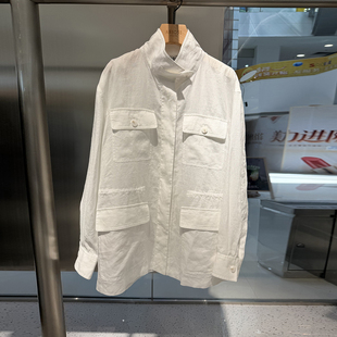 宽松口袋苎麻衬衫 新款 立领外套女BR101178 2026春季 艾诺丝国内代购