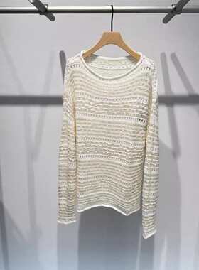 艾诺丝国内代购2025秋冬季一字领慵懒长袖时尚镂空针织衫AR803111