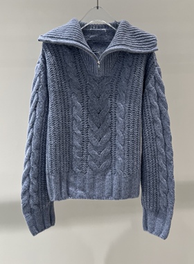 艾诺丝国内代购2025秋新款宽松翻领羊毛针织衫套头毛衣女AR804003