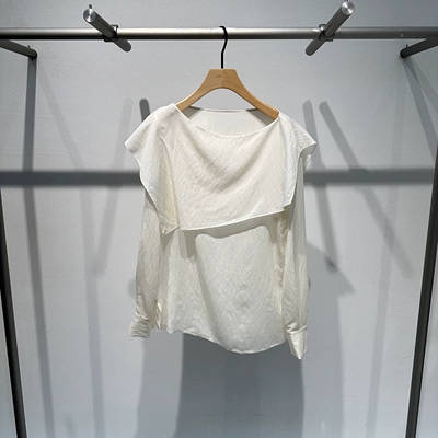 艾诺丝国内代购2026春季新款一字领不规则叠层长袖衬衫女BR501181