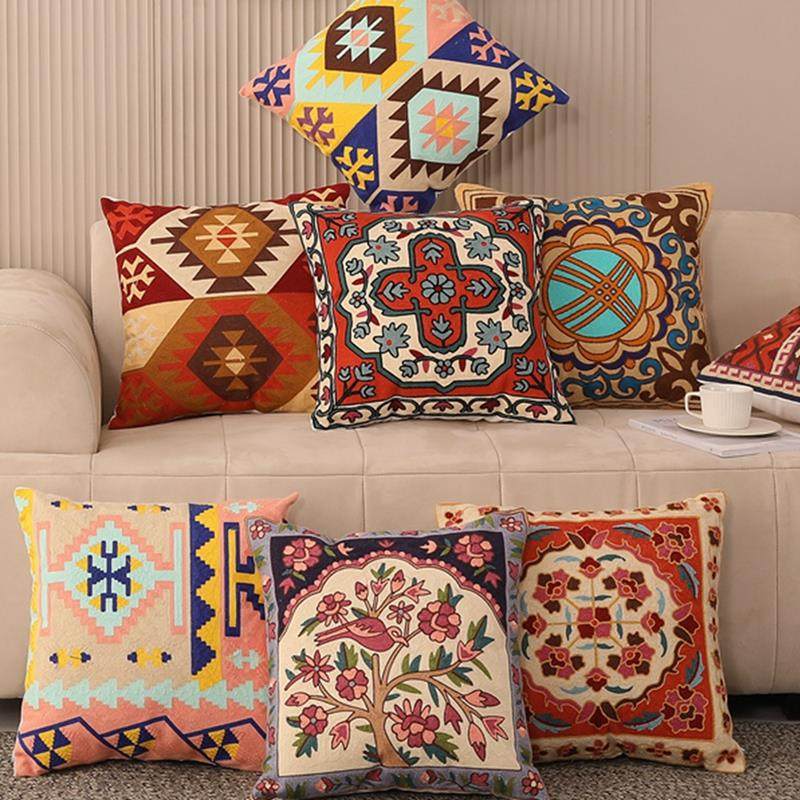 波西米亚民族风刺绣靠背复古满绣抱枕抱枕套含芯沙发靠枕午睡靠垫