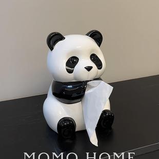 MOMO·熊猫纸巾盒客厅纸抽盒陶瓷抽纸盒家用摆件创意卡通餐巾纸盒