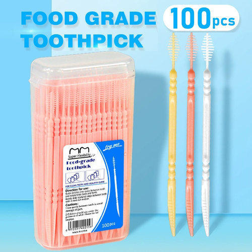 toothpick鱼骨塑料牙签双头一次性剔牙缝清洁刷齿缝刷食品级便携