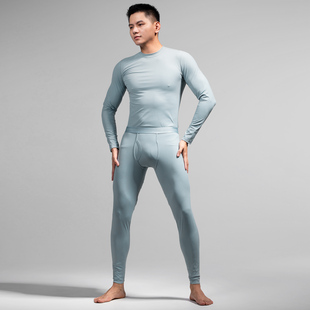 Asianbum保暖套装半高领薄款坑条纹路修身紧身高弹舒保暖衣男裤