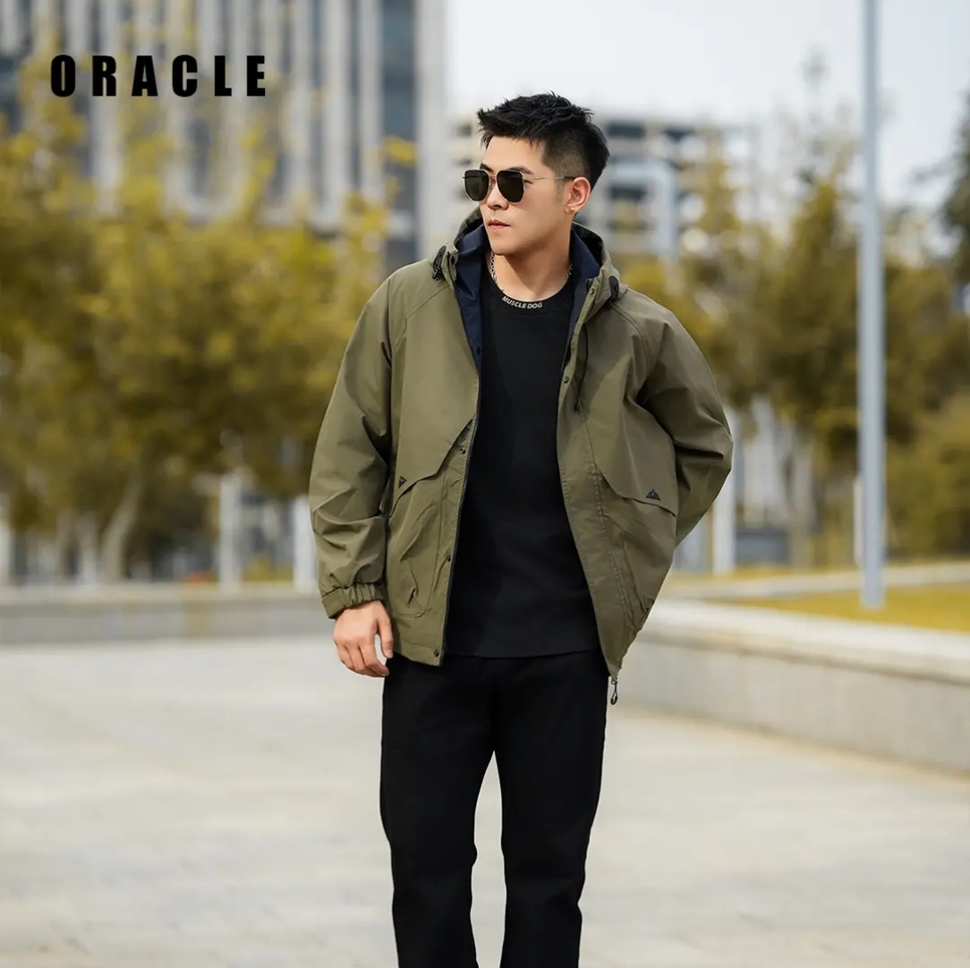 撞色连帽男士冲锋衣外套工装休闲