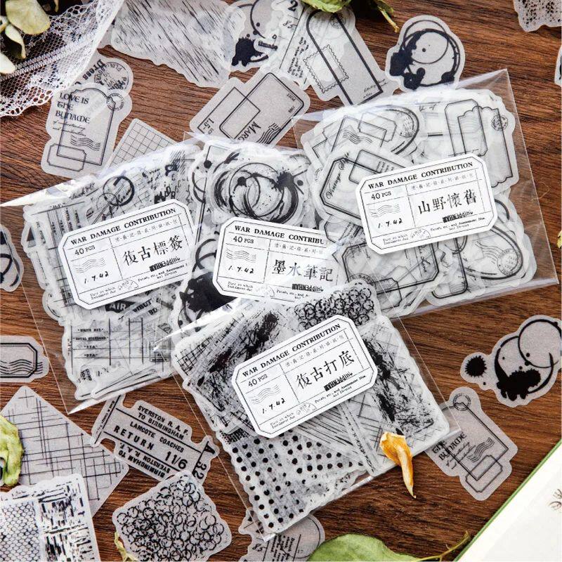 40шт Винтажная черно-белая этикетка ers Pack Junk Journal Epheme Изображение 1