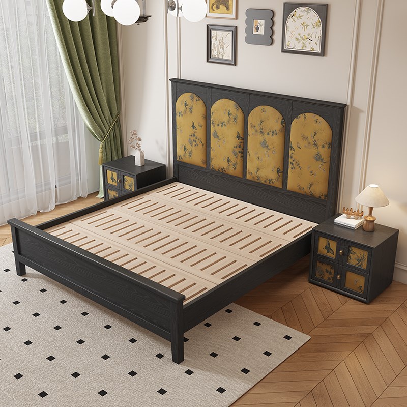 速发法式香风云纱高8背软包床主卧双人婚床白蜡木1米靠实木床新款