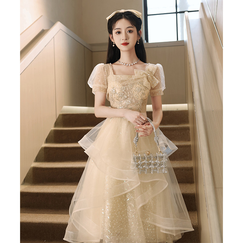 速发香槟高小晚礼服裙2024众款色端轻奢小新高级感小个子成人礼公