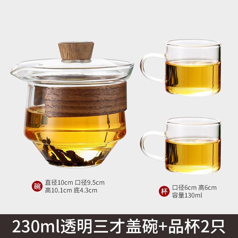 现货速发玻璃盖碗茶杯家用大号防烫三才泡茶碗带盖单个手抓壶功夫