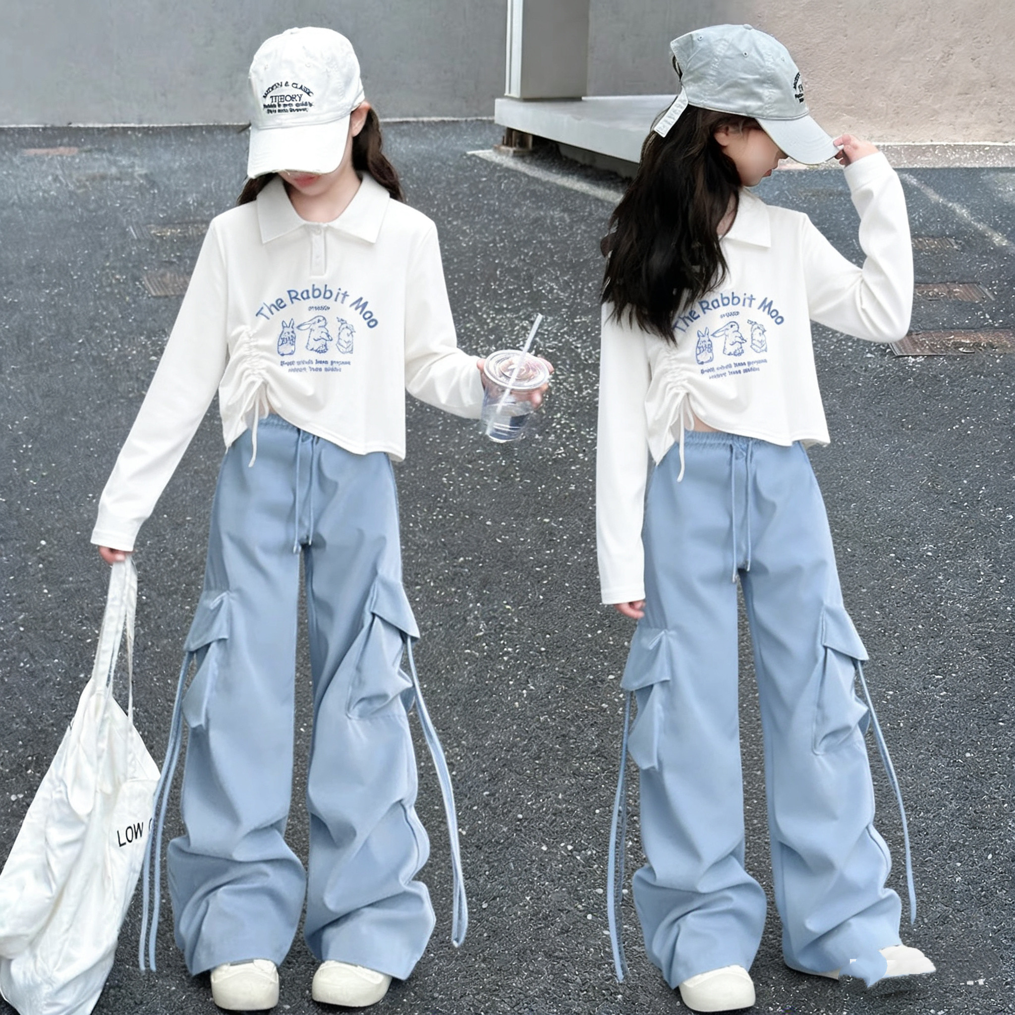 女童韩系学院风长袖T恤春季2026女大童初中生洋气时髦炸街套装裤图片