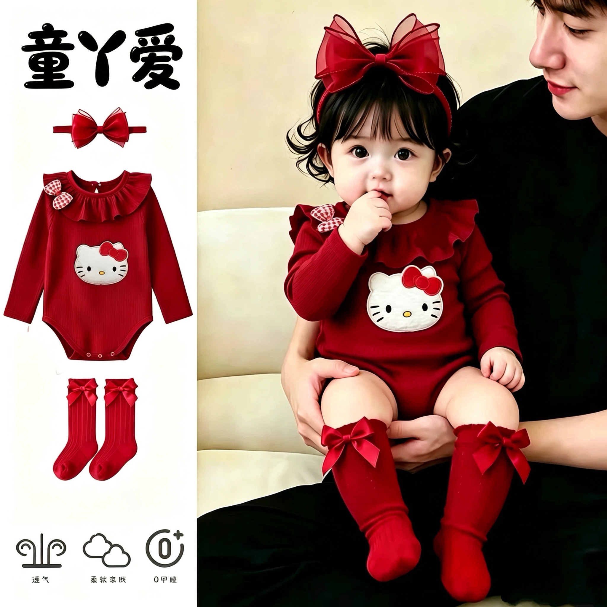 婴儿衣服秋装连体衣小月龄女宝宝满月百天公主哈衣红色包屁衣爬服图片