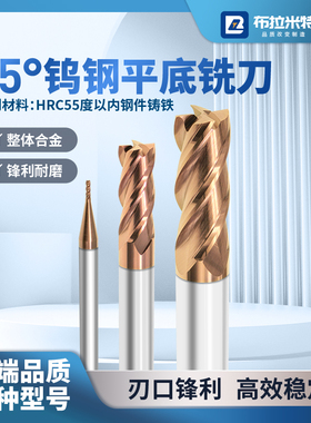 HRC55度钨钢铣刀平底四刃硬质合金键槽立铣刀CNC加工中心模具粗精