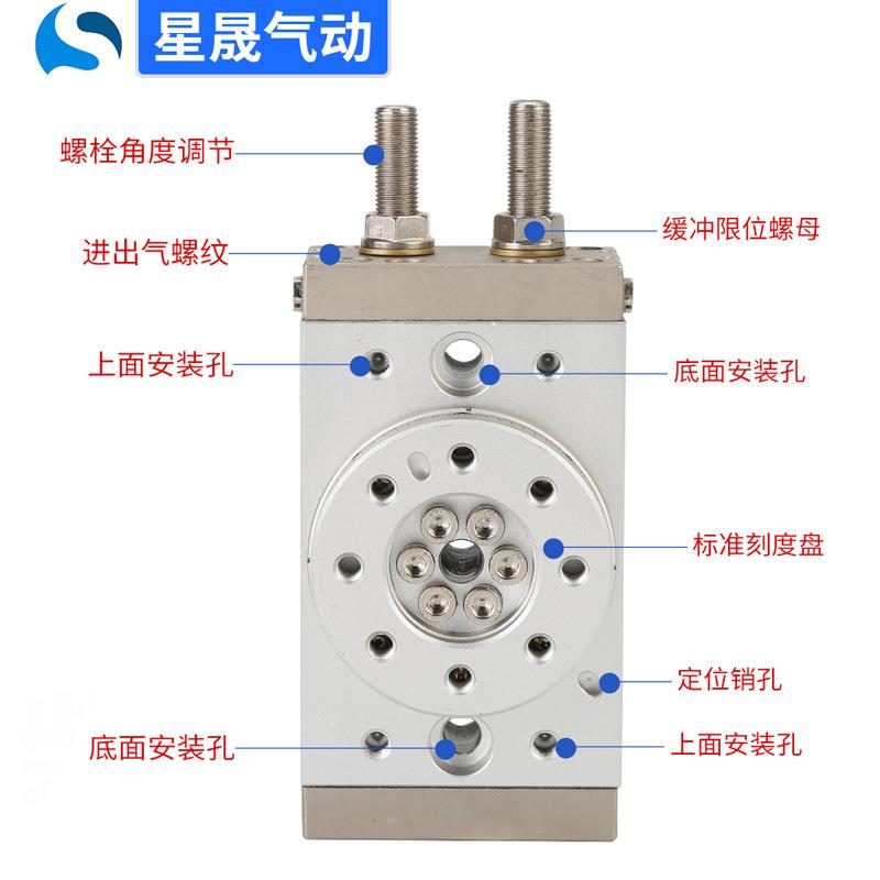 定制SMC型旋转气缸SQB2A摆动180度齿轮齿条0MQB50SRM旋转摆台气缸