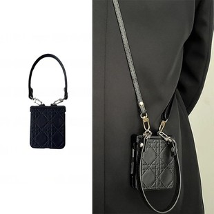 黑色线条菱格皮纹适用oppofindn3/2flip手机保护壳时尚华为p50pocketS摺叠屏三星Zflip5/4斜挎vivoXFlip壳膜