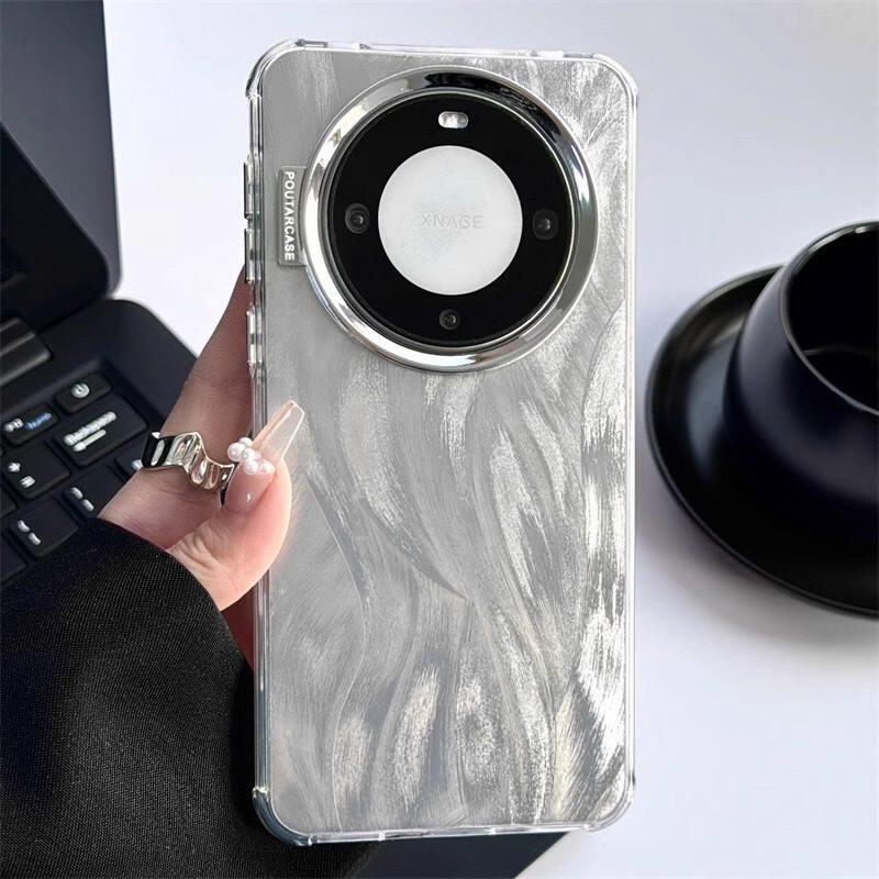 新年红色羽毛纹适用华为mate80pro手机壳m70新款四角全包防摔mate60pro高级感mate50简约m80pro+女奢华保护套