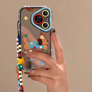 波点腊肠狗适用华为pura70Pro手机壳新款高级感卡通女款外壳P80Pro+十带手链挂绳P70Ultra镜面保护套P60防摔