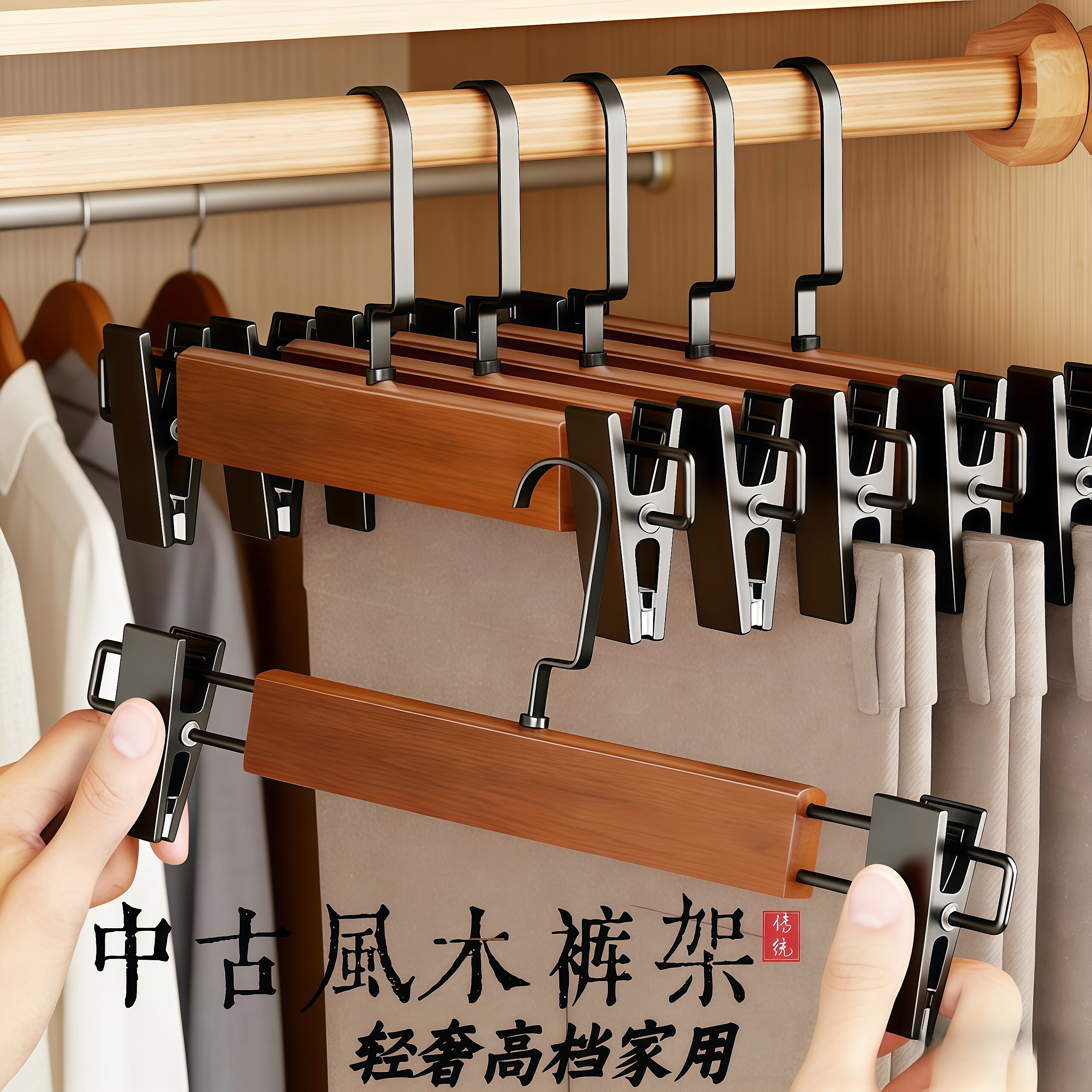 实木裤架裙架家用多功能防滑裙夹图片