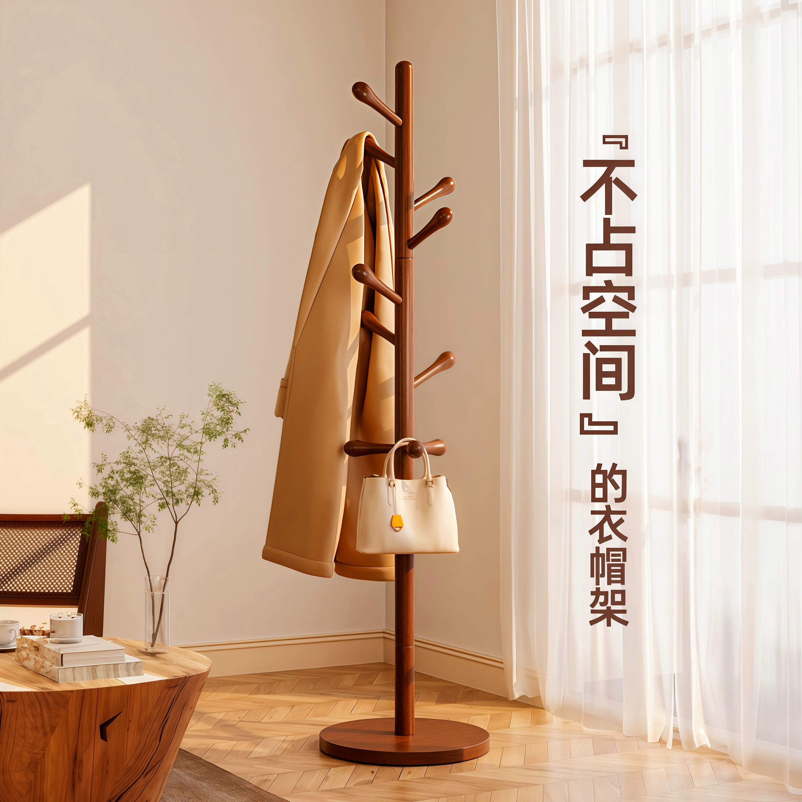 实木落地衣帽架不占空间收纳包架