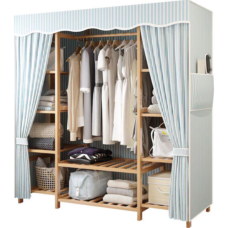 简易衣架落地卧室网红布实木楠竹家用牛津布布收纳衣柜罩防尘组装