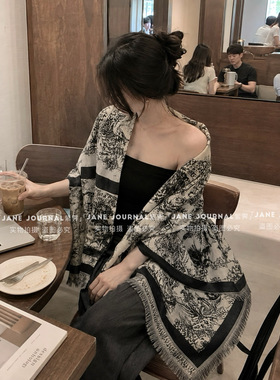 Jane·重磅高品质水墨画披肩女气质百搭薄款丝巾软糯空调房拍照