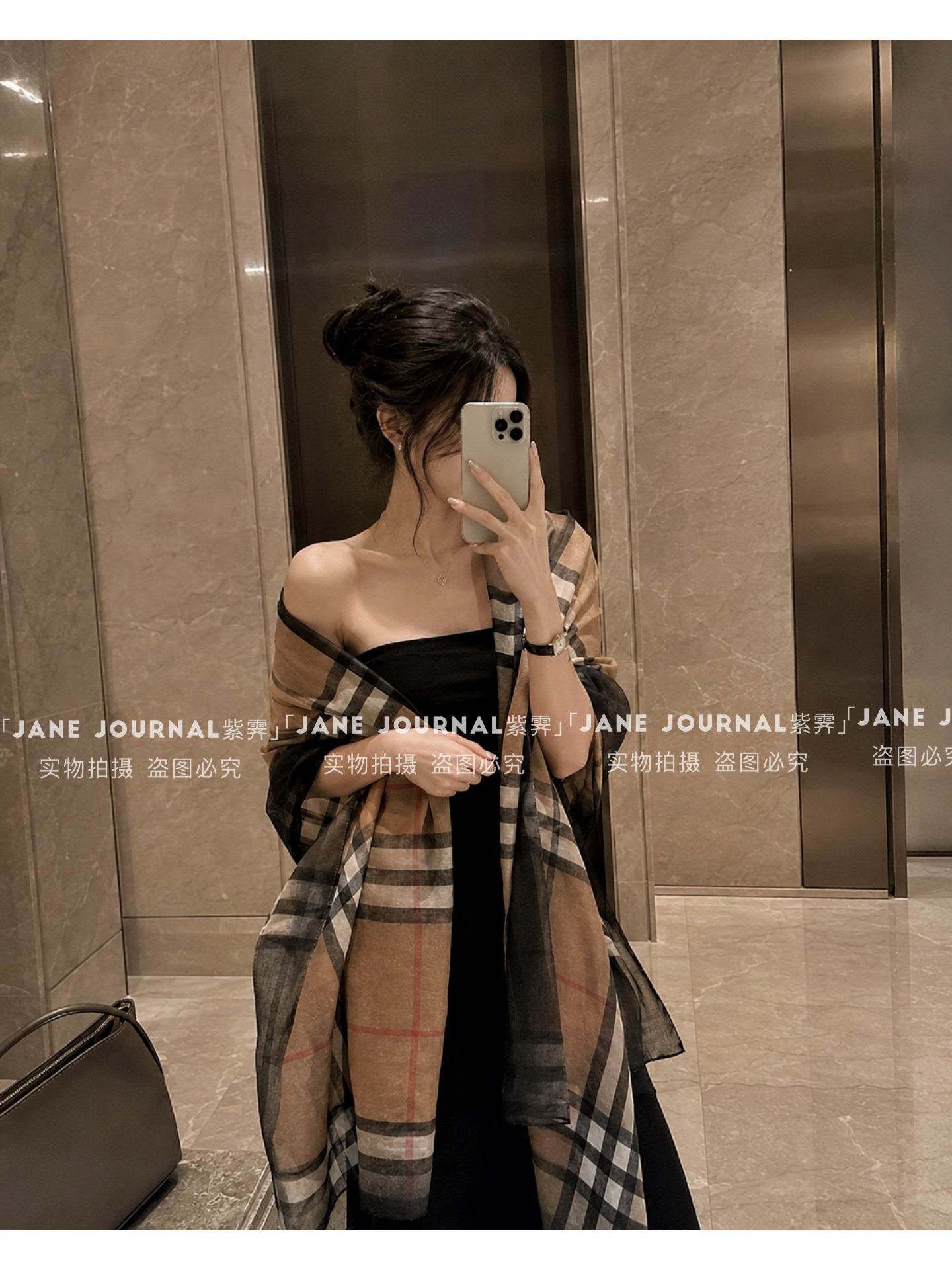 Jane·韩国东大门渐变格子棉麻披肩女春秋空调房丝巾轻奢高级气质