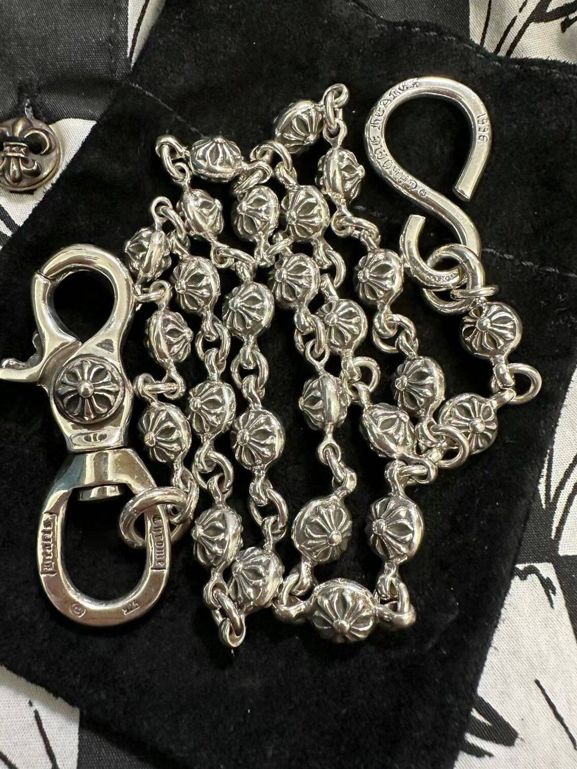 CRUSADER FLOWER LOBSTER BUCKLE TROUSER CHAIN  PUNK PREMIUM CLASSIC HIP HOP ROCK BAG HANGING CHAIN AGED THAI SILVER