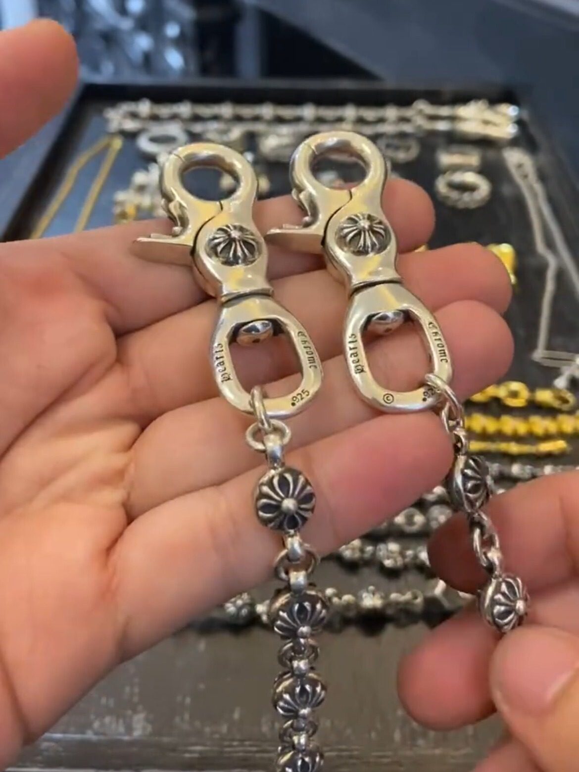 CRUSADER FLOWER LOBSTER BUCKLE TROUSER CHAIN  PUNK PREMIUM CLASSIC HIP HOP ROCK BAG HANGING CHAIN AGED THAI SILVER