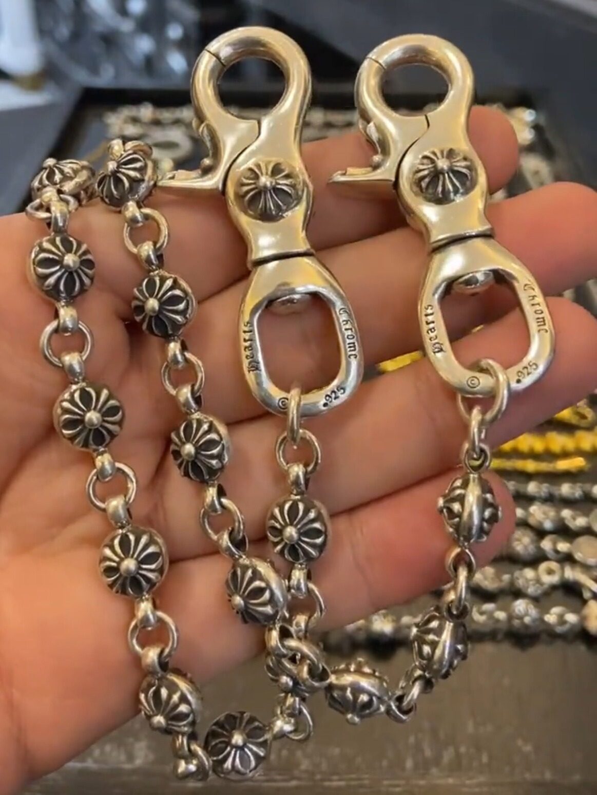 CRUSADER FLOWER LOBSTER BUCKLE TROUSER CHAIN  PUNK PREMIUM CLASSIC HIP HOP ROCK BAG HANGING CHAIN AGED THAI SILVER