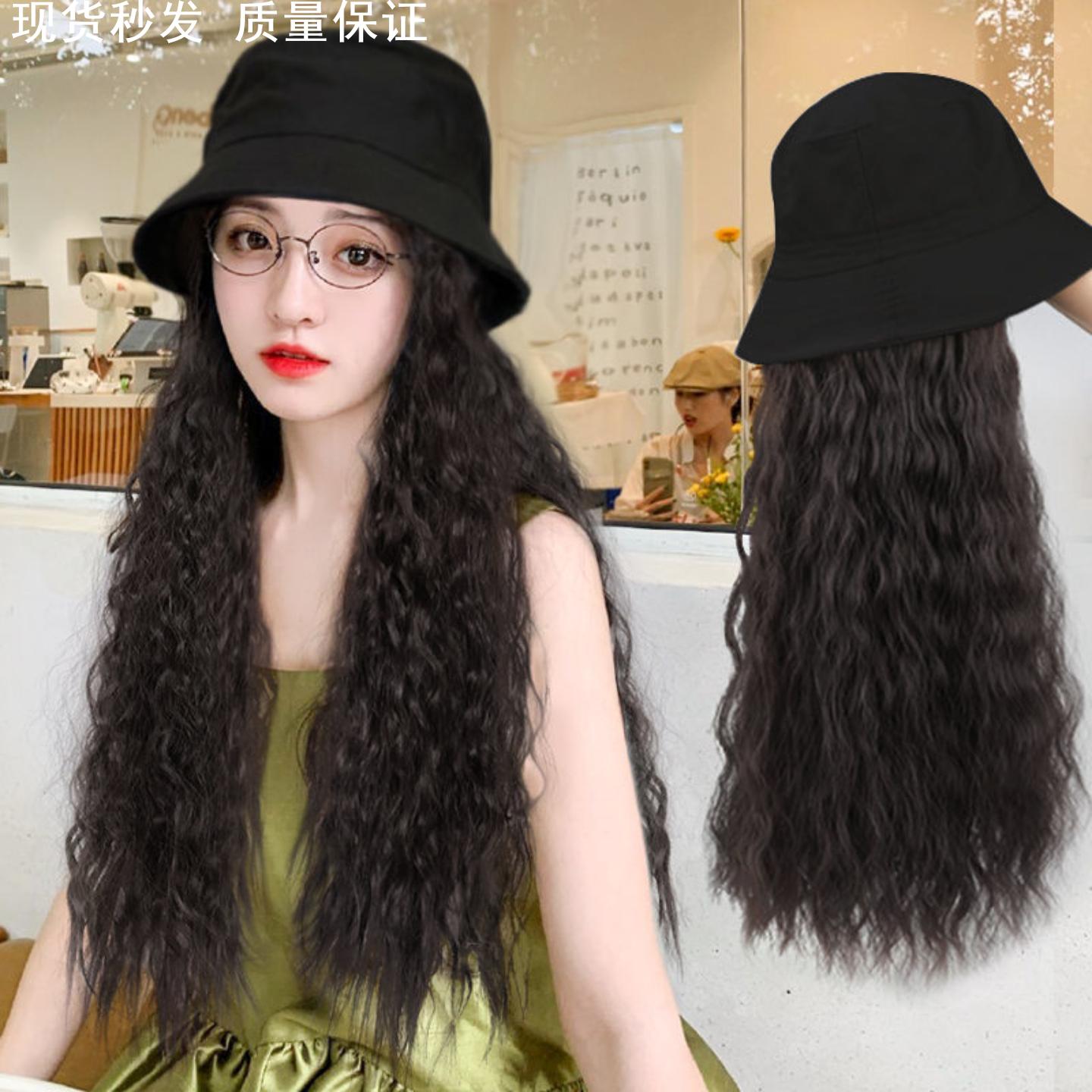 假发帽子女长一体式渔夫帽卷发