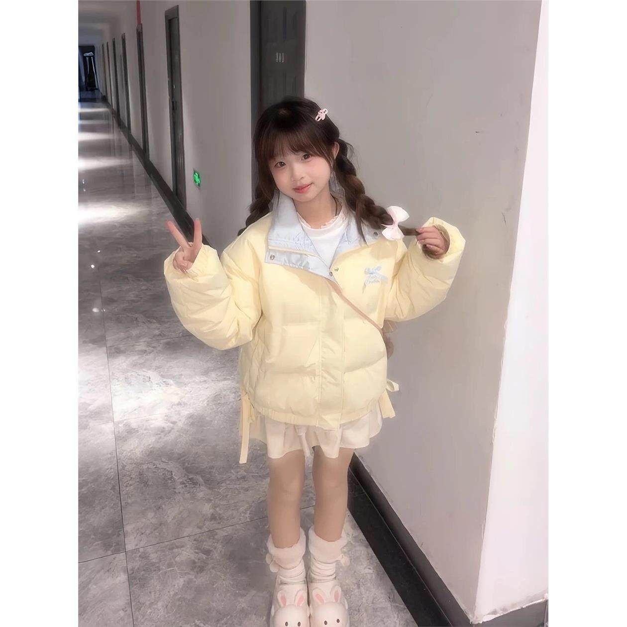 甜美蝴蝶结奶黄色羽绒棉服女2025冬季新款加厚小个子短款棉衣外套,个性定制/设计服务/DIY,棉服工装,淘宝优惠券,粉丝福利购,淘宝优惠卷