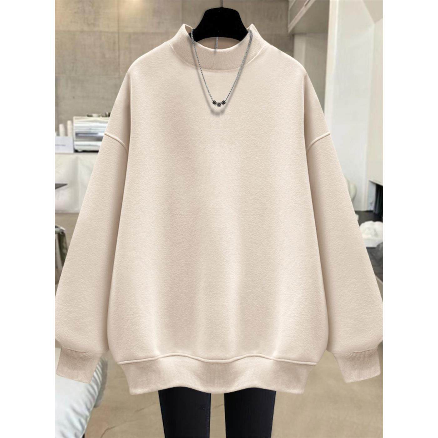 半高领加绒卫衣女宽松2025秋冬新款韩版纯色时尚慵懒风中长款上衣,个性定制/设计服务/DIY,棉服工装,淘宝优惠券,粉丝福利购,淘宝优惠卷