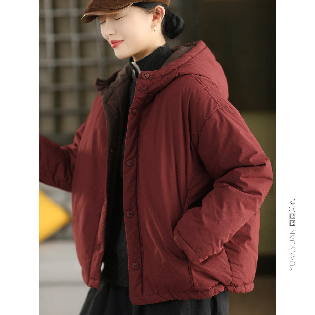 园园美衣冬季复古100%棉夹棉连帽外套女保暖加厚棉袄全棉棉衣棉服,个性定制/设计服务/DIY,棉服工装,淘宝优惠券,粉丝福利购,淘宝优惠卷