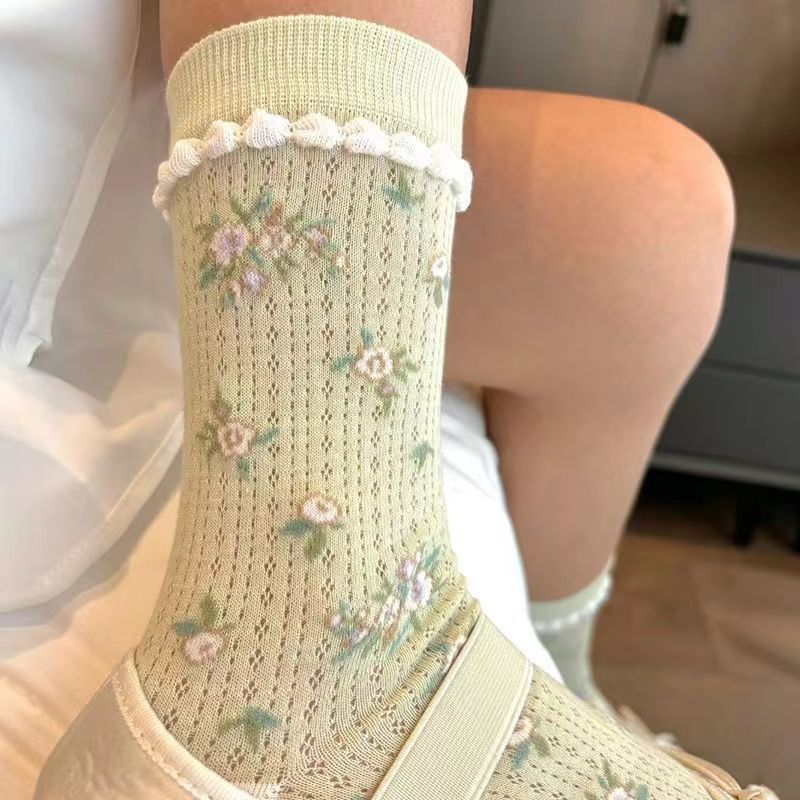夏季薄款网眼纯棉女中筒防滑袜