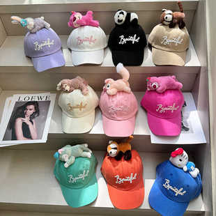 原创动物园亲子鸭舌帽纯色弯檐帽棉质棒球帽糖果色出游班帽弯檐帽