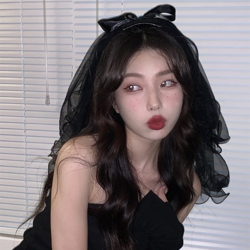 女暗黑网红cos道具小红书同款万圣节鬼新娘头纱节黑色蝴蝶结手套