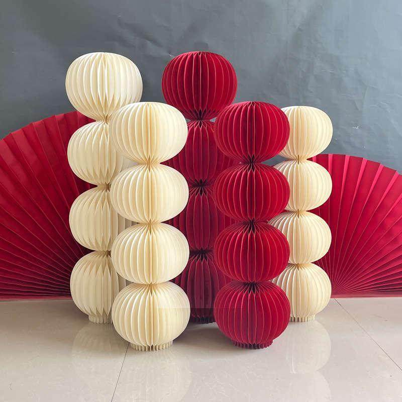 婚庆装饰折叠灯笼球立柱婚房布置中式婚礼迎宾区路引订婚宴柱子