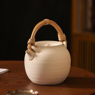 白泥藤编大号煮茶陶壶老白茶无釉煮茶电陶炉专用大容量提梁烧水壶