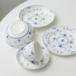 蓝色花纹骨瓷餐具套装 欧式 家用陶瓷盘子菜盘碟子精致下午茶点心盘