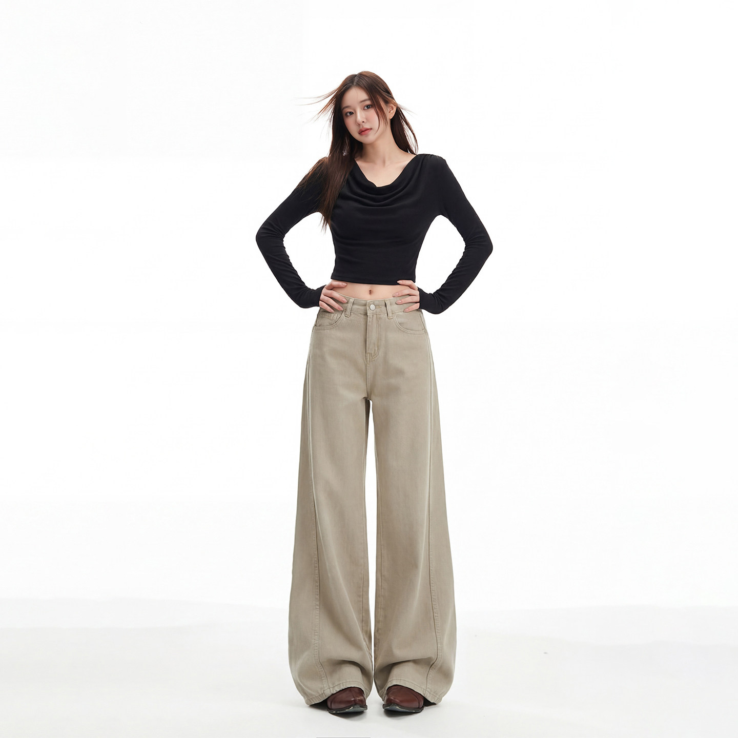 奶茶灰卡拖地直筒长裤复古做旧阔腿微喇牛仔裤女宽松垂感慵懒长裤,女装/女士精品,牛仔裤,淘宝优惠券,粉丝福利购,淘宝优惠卷